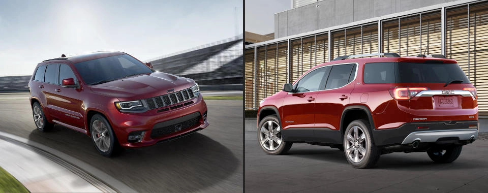 Interior of a 2018 Jeep Grand Cherokee next to the interior of a 2018 Ford Explorer